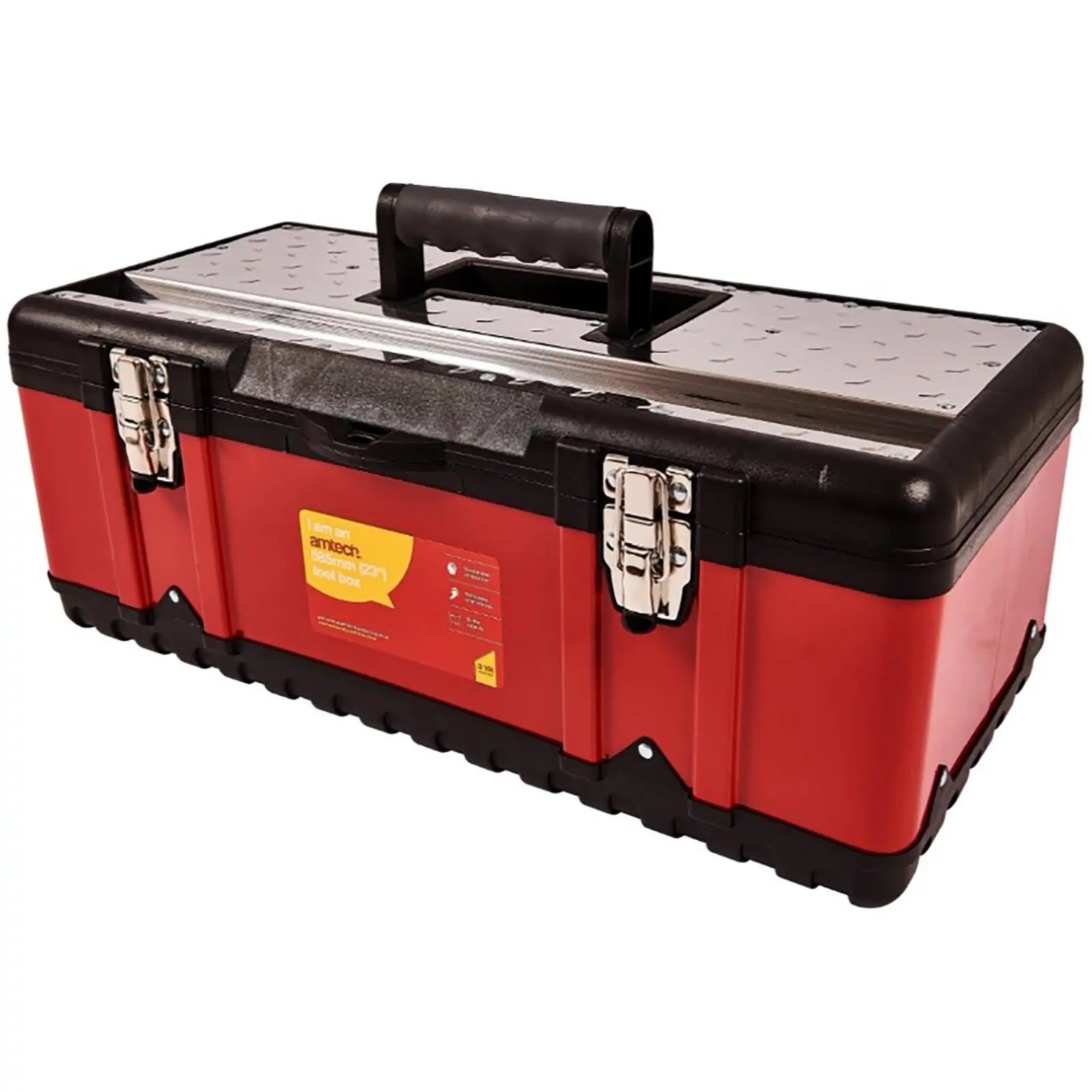 Amtech Metal Tool Box Chest Storage Removable Tray Heavy Duty 585mm 23  White Rose Tools