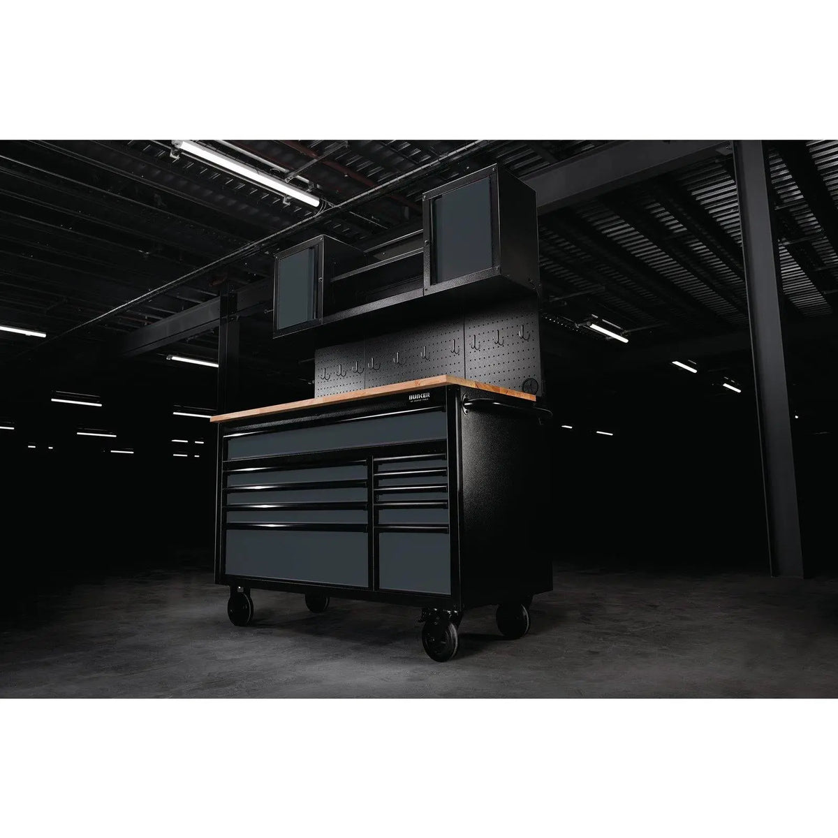 BUNKER 10 Drawer Roller Workstation with Workbench 56" Grey 08242 White Rose Tools