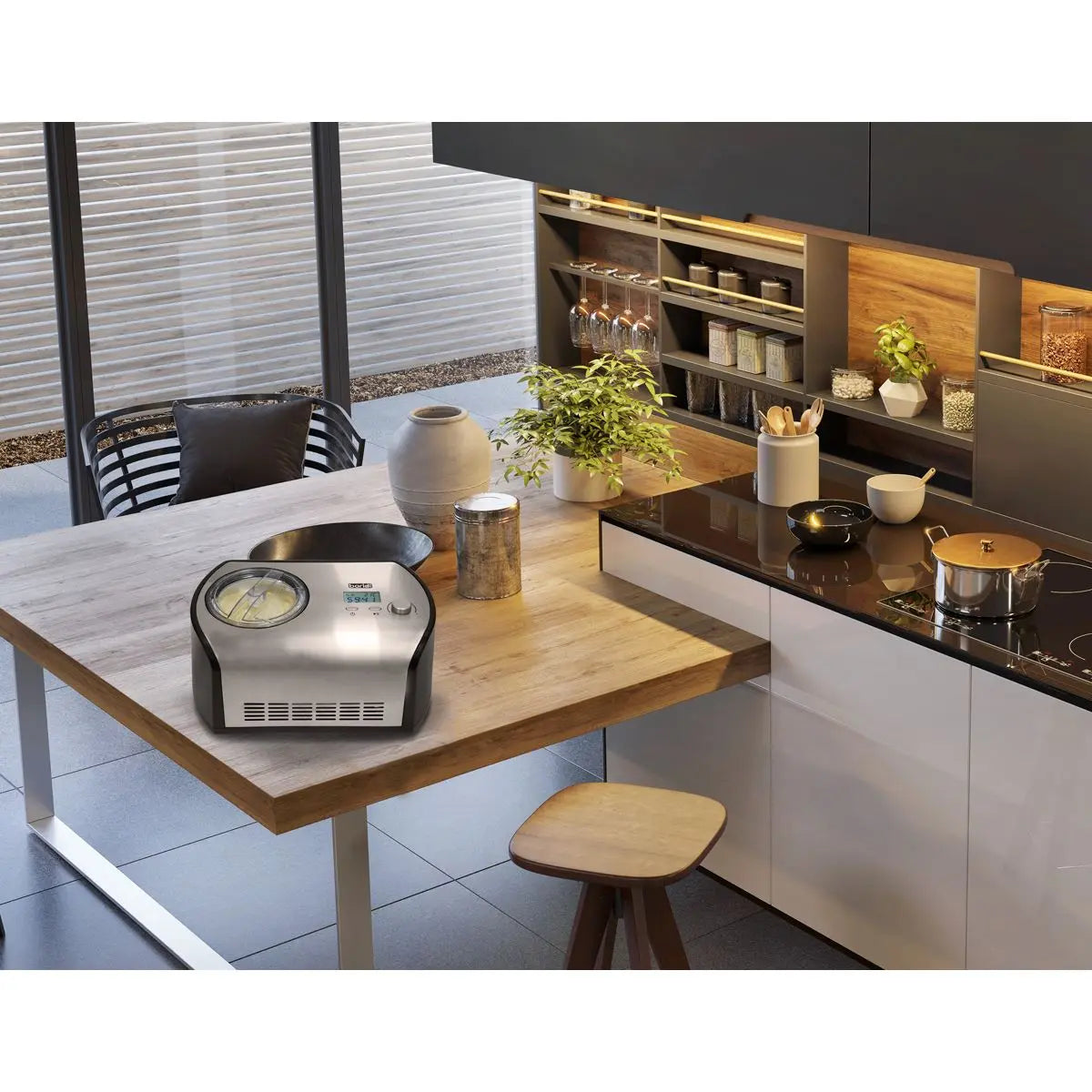 Baridi 1.2L Automatic Churning Ice Cream Machine, Fast Freeze Compressor Cooling White Rose Tools