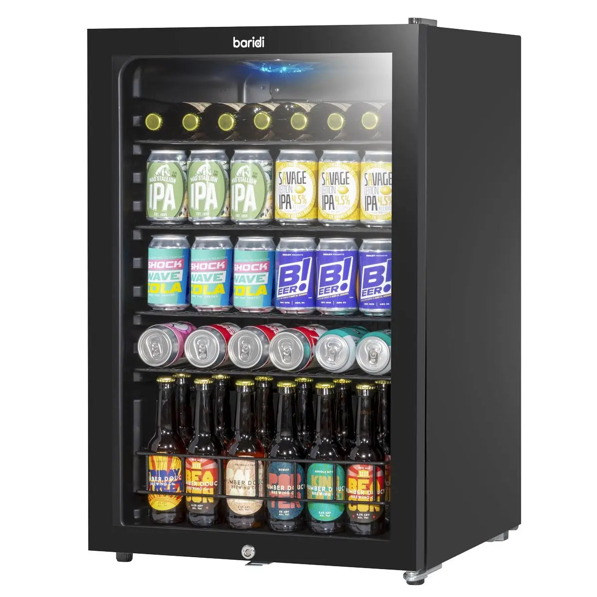 Baridi 115L Under Counter Beer, Drinks & Wine Fridge, Lock, LED Light  White Rose Tools