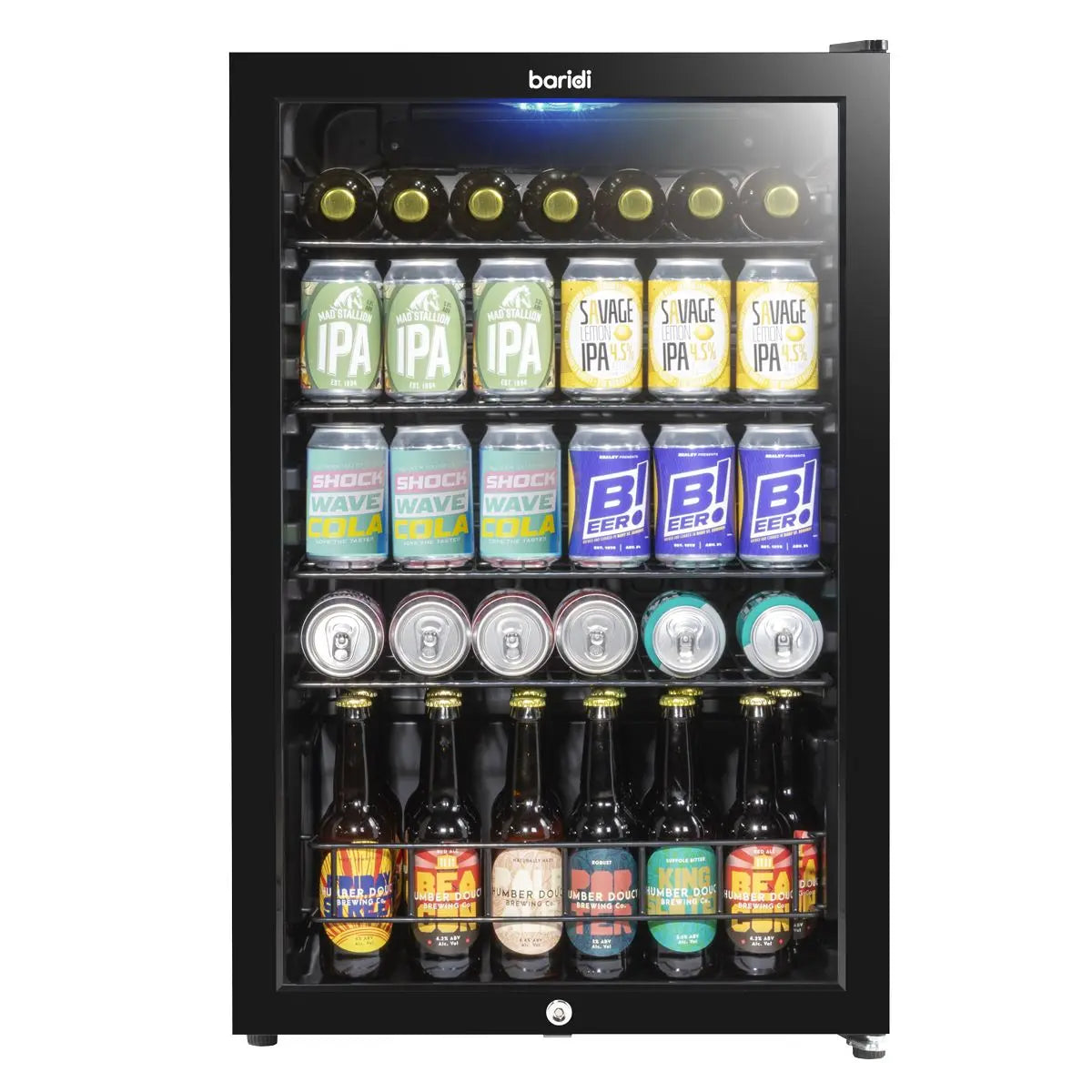 Baridi 115L Under Counter Beer, Drinks & Wine Fridge, Lock, LED Light  White Rose Tools