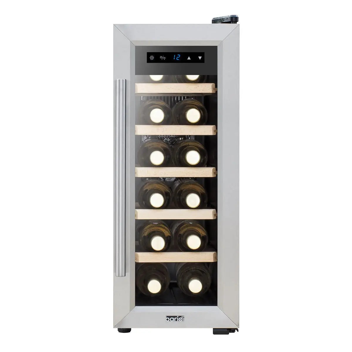 Baridi 12 Bottle Wine Cooler with Digital Touchscreen Controls & LED Light, Stainless Steel  White Rose Tools