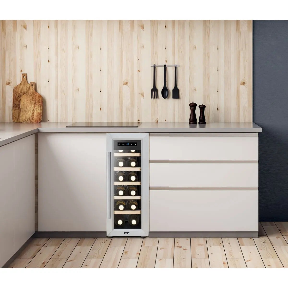 Baridi 12 Bottle Wine Cooler with Digital Touchscreen Controls & LED Light, Stainless Steel  White Rose Tools