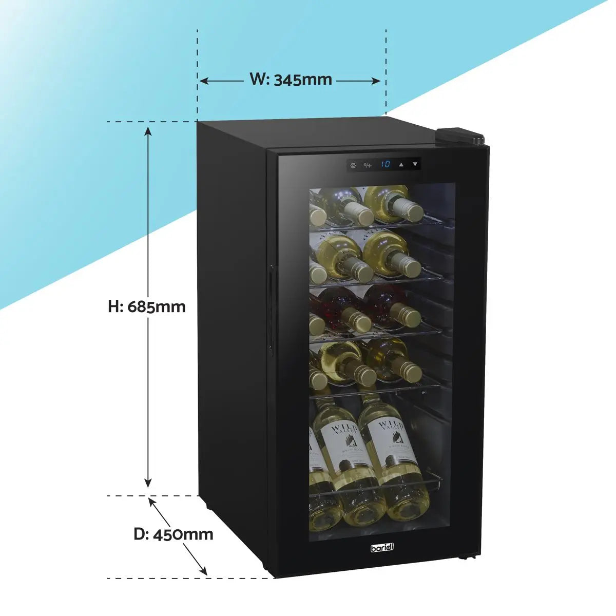 Baridi 15 Bottle Wine Fridge with Digital Touchscreen Controls & LED Light, Black  White Rose Tools