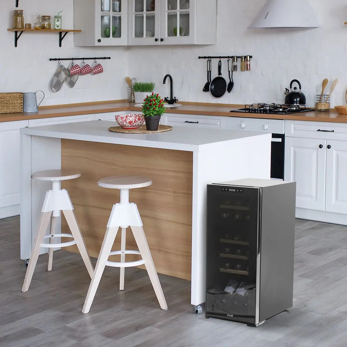 Baridi 18 Bottle Dual Zone Wine Cooler, Fridge with Digital Touchscreen Controls, Wooden Shelves & LED Light, Black  White Rose Tools