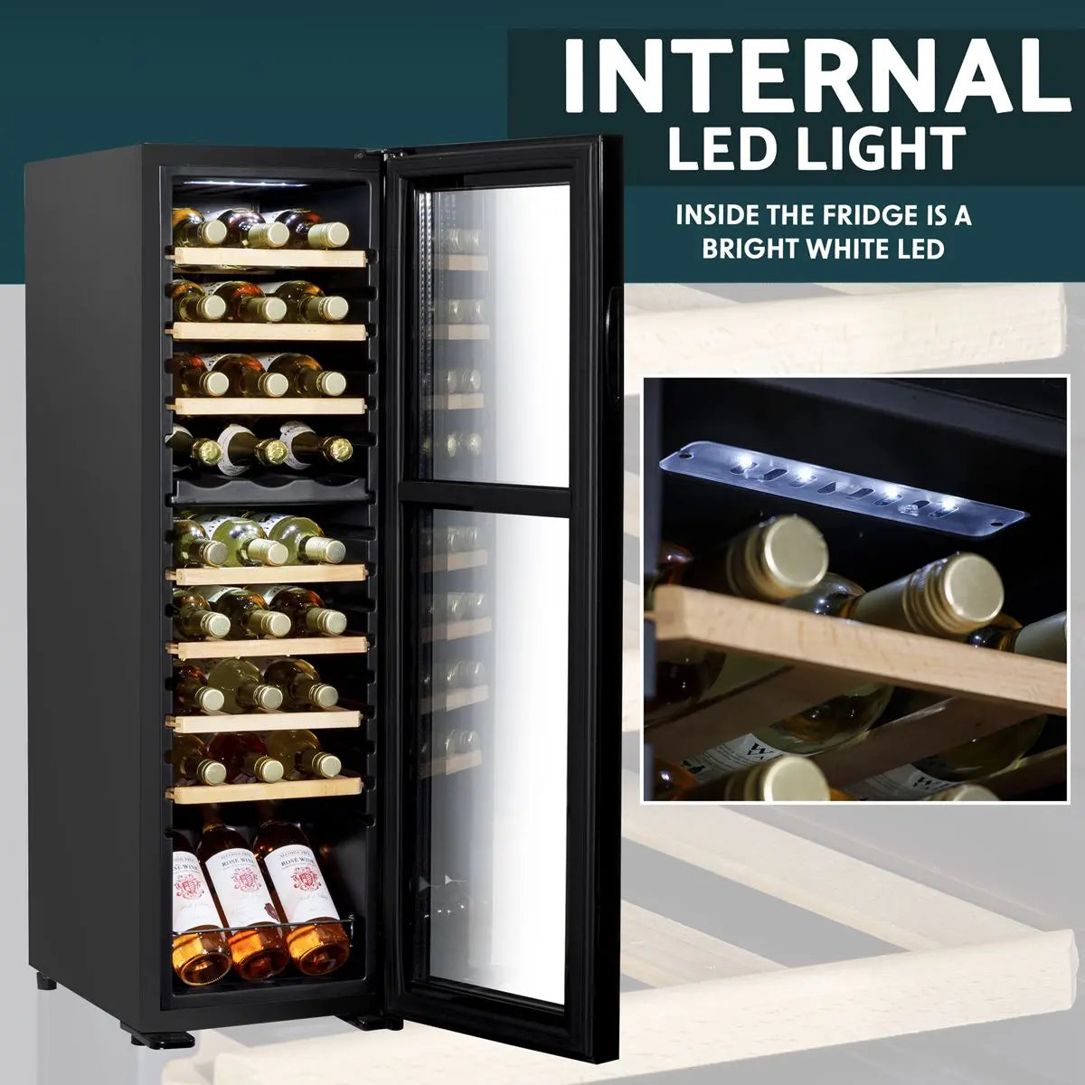 Baridi 18 Bottle Dual Zone Wine Cooler, Fridge with Digital Touchscreen Controls, Wooden Shelves & LED Light, Black  White Rose Tools