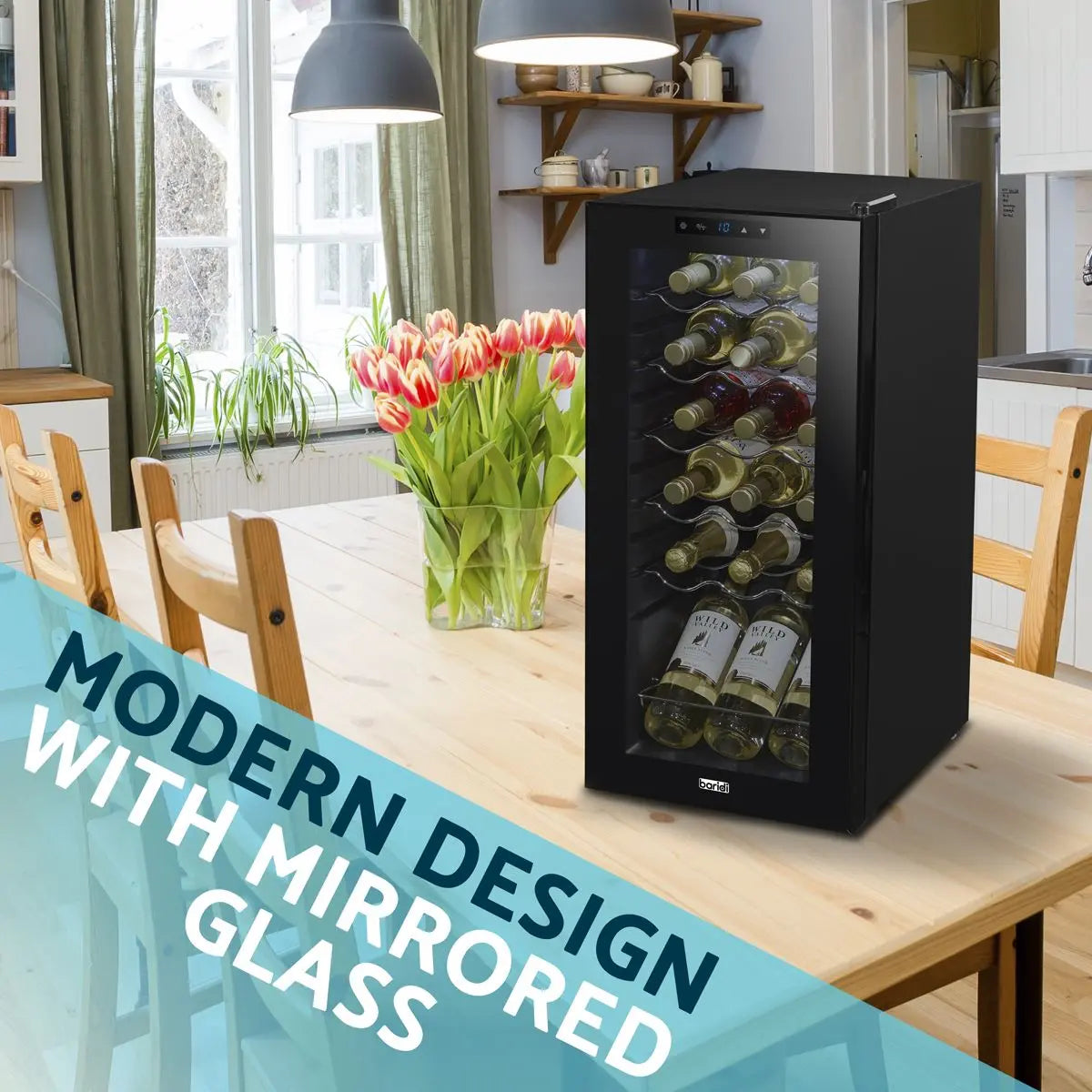 Baridi 18 Bottle Wine Fridge with Digital Touchscreen Controls & LED Light, Black White Rose Tools