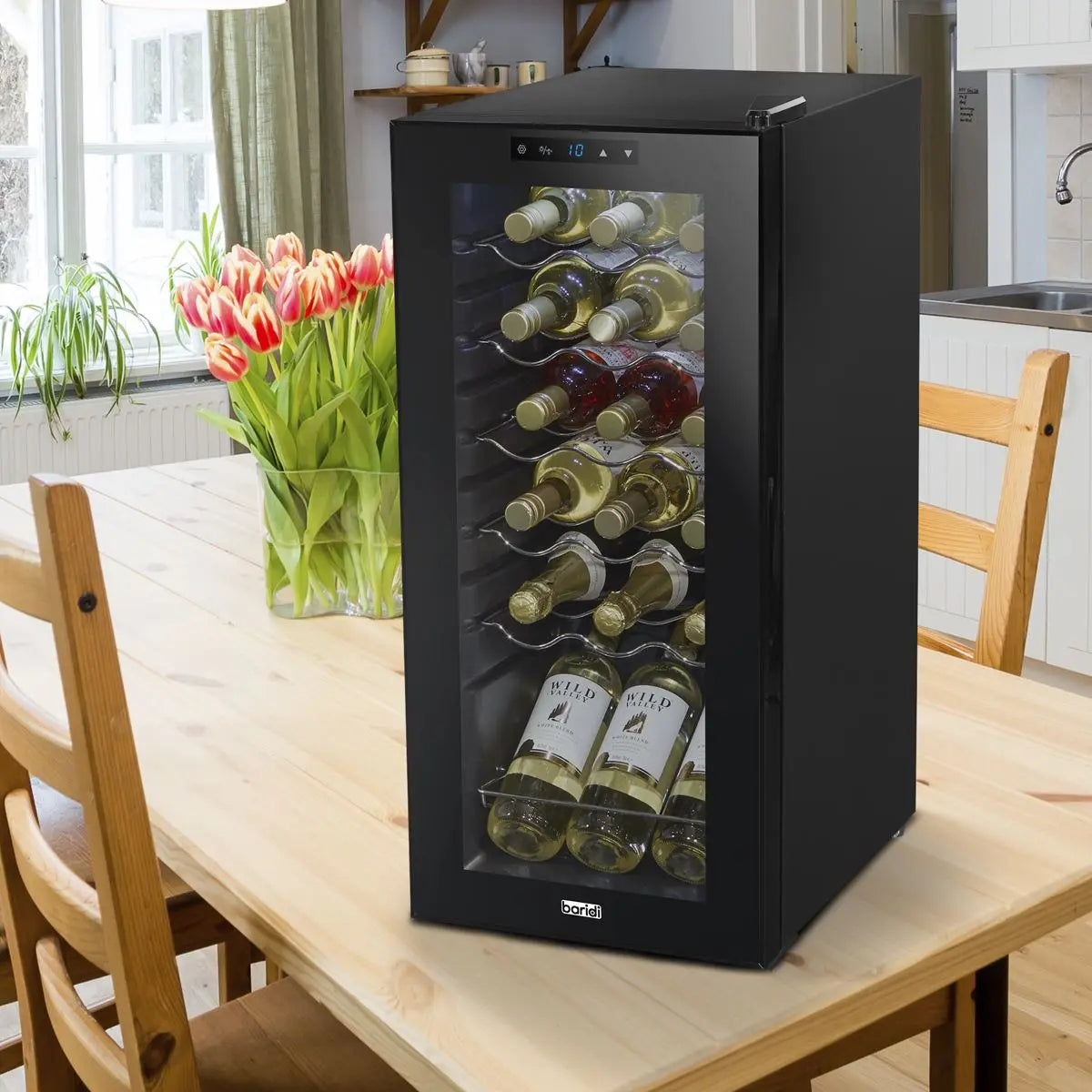 Baridi 18 Bottle Wine Fridge with Digital Touchscreen Controls & LED Light, Black White Rose Tools