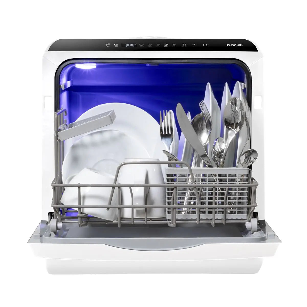 Baridi 2-4 Place Settings Mini Portable Tabletop Dishwasher, 5 Wash Functions  White Rose Tools