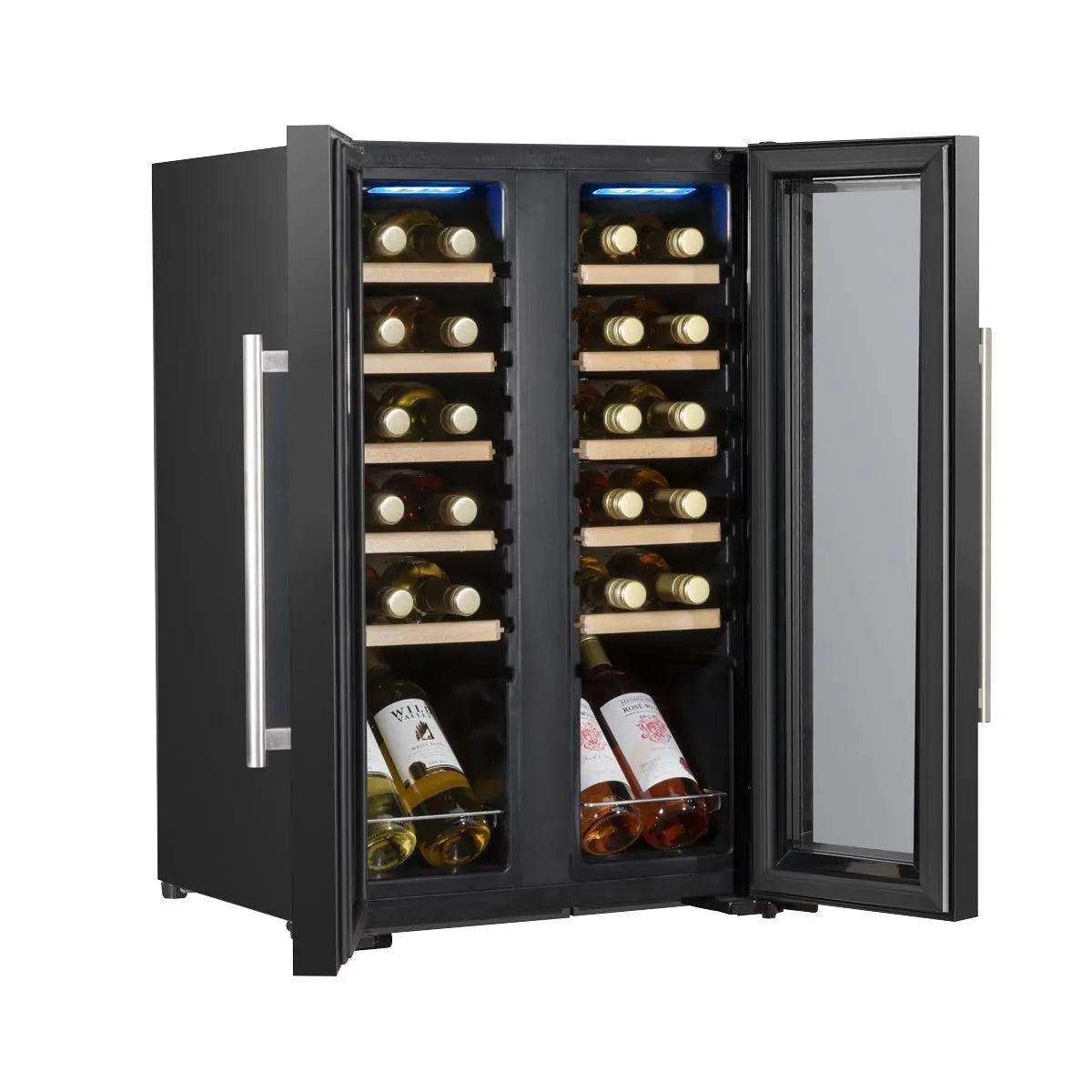 Baridi 24 Bottle Dual Zone Wine Cooler, Fridge, Touch Screen, LED Light Black and Mirror Glass Door White Rose Tools