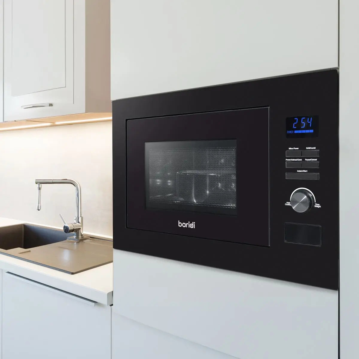 Baridi 25L Integrated Microwave Oven with Grill, 900W, Sensor Touch Controls, Black  White Rose Tools