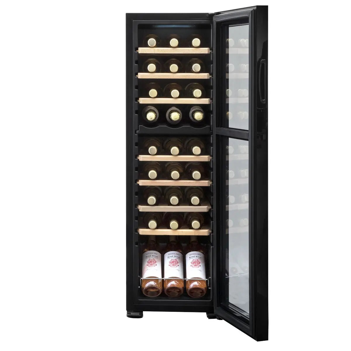 Baridi 27 Bottle Dual Zone Wine Cooler, Fridge with Digital Touchscreen Controls, Wooden Shelves & LED Light, Black White Rose Tools