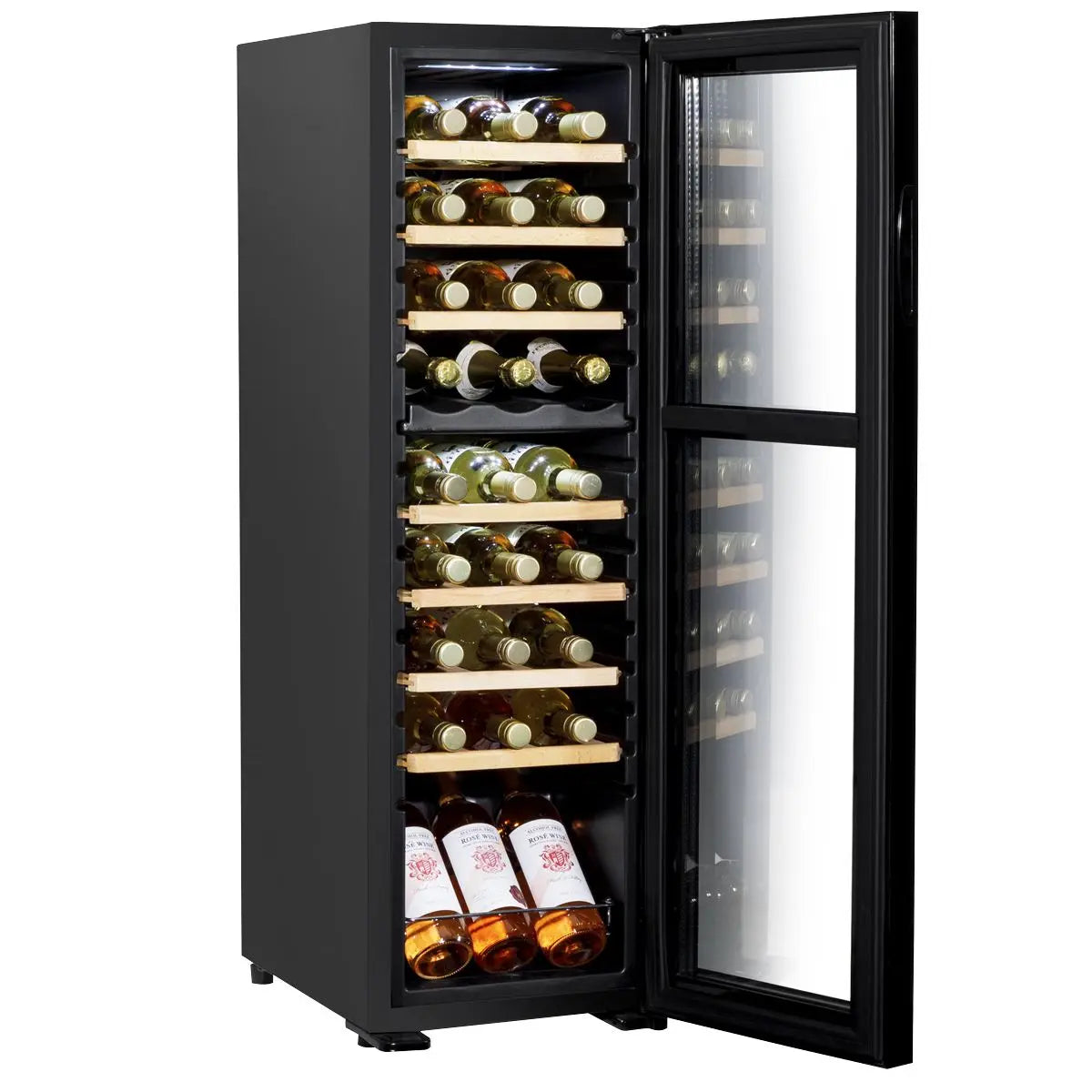 Baridi 27 Bottle Dual Zone Wine Cooler, Fridge with Digital Touchscreen Controls, Wooden Shelves & LED Light, Black White Rose Tools