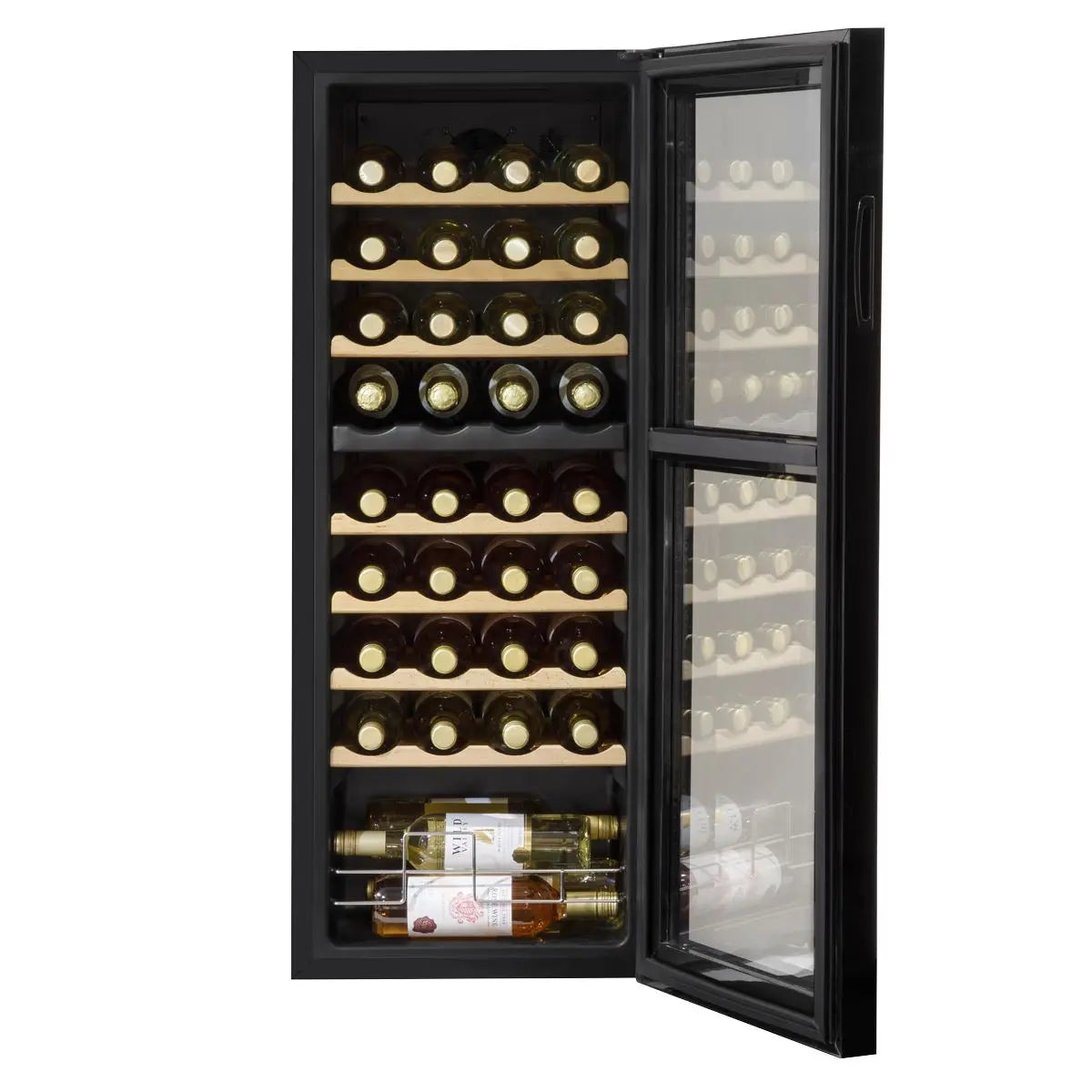 Baridi 36 Bottle Dual Zone Wine Cooler, Fridge with Digital Touchscreen Controls, Wooden Shelves & LED Light, Black White Rose Tools