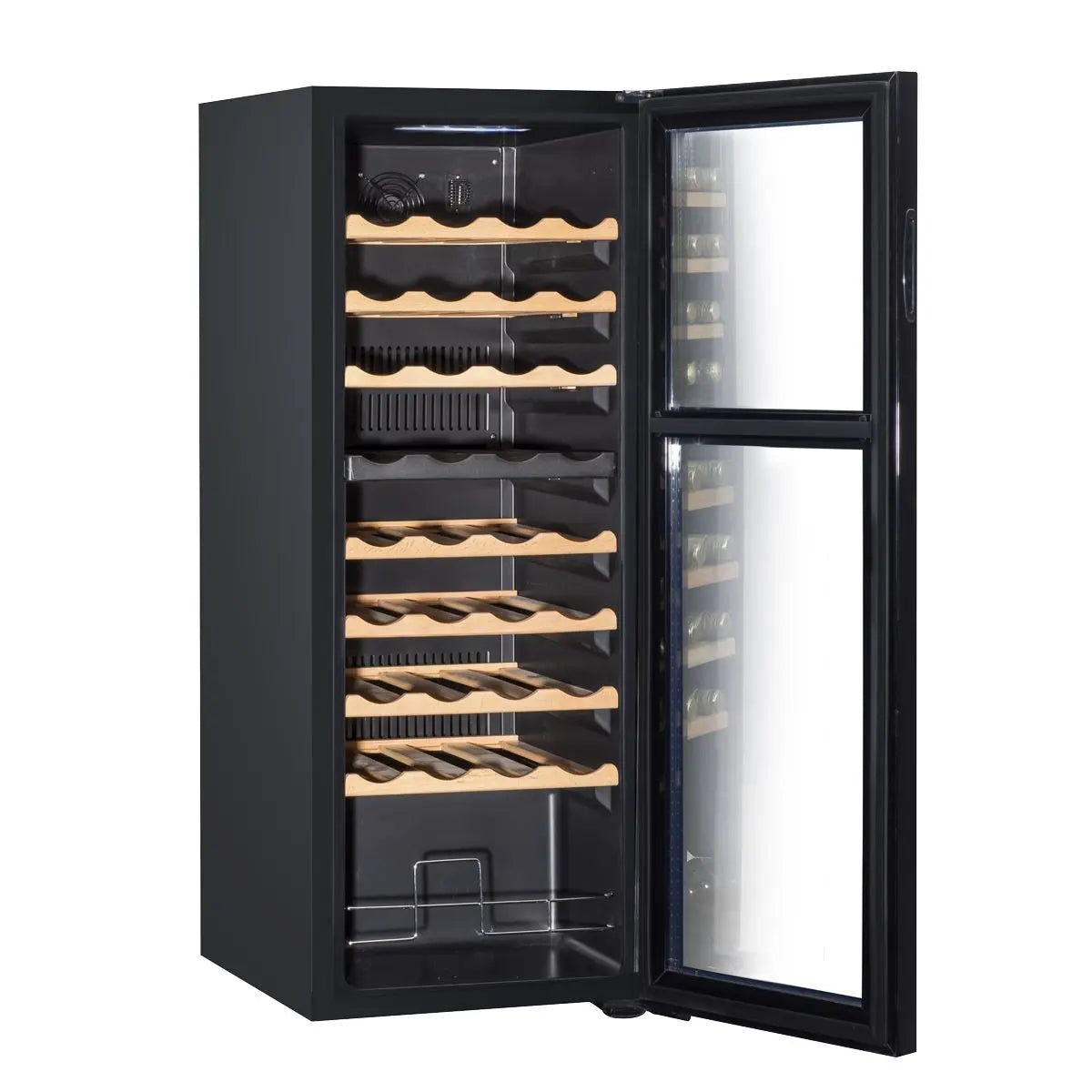 Baridi 36 Bottle Dual Zone Wine Cooler, Fridge with Digital Touchscreen Controls, Wooden Shelves & LED Light, Black White Rose Tools