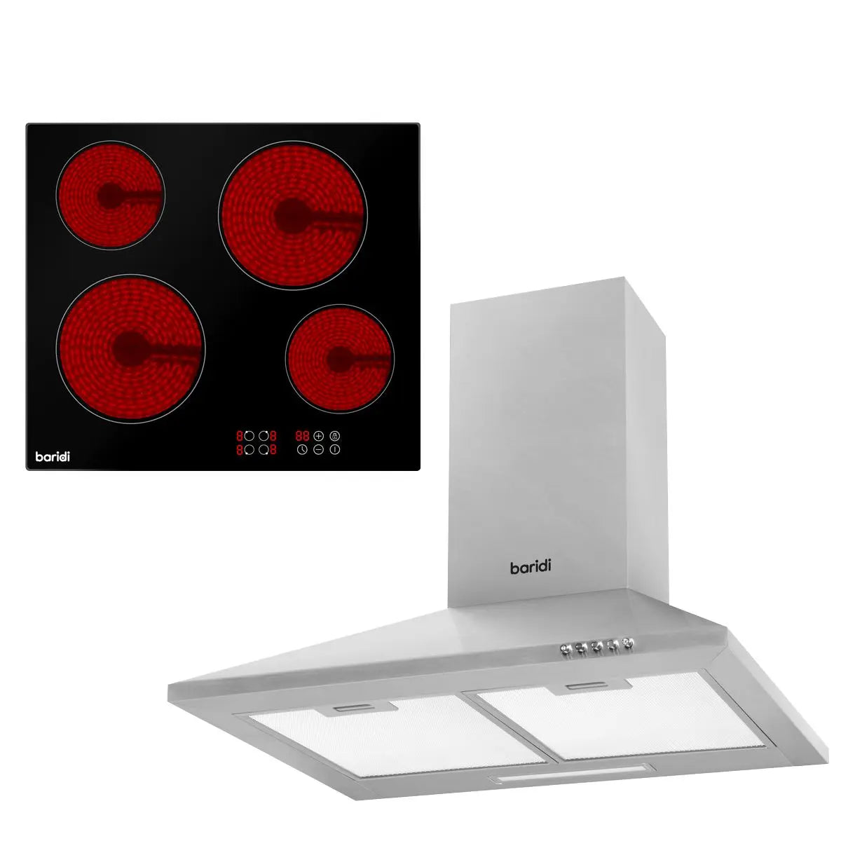 Baridi 4 Zone Ceramic Hob & Chimney Style Cooker Hood  White Rose Tools