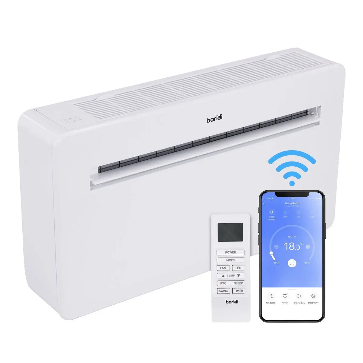 Baridi 4-in-1 Smart Monobloc Wall Mounting Air Conditioning Unit 10,000Btu/hr - White White Rose Tools