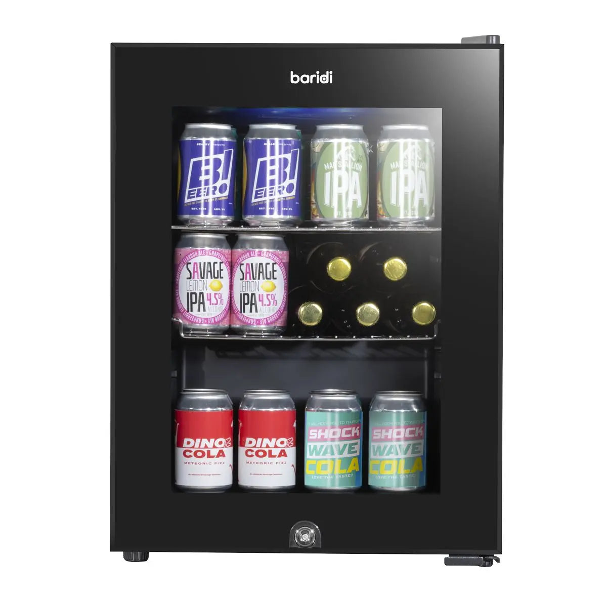 Baridi 40L Drinks Mini Fridge with LED Light, Black and Glass Door White Rose Tools