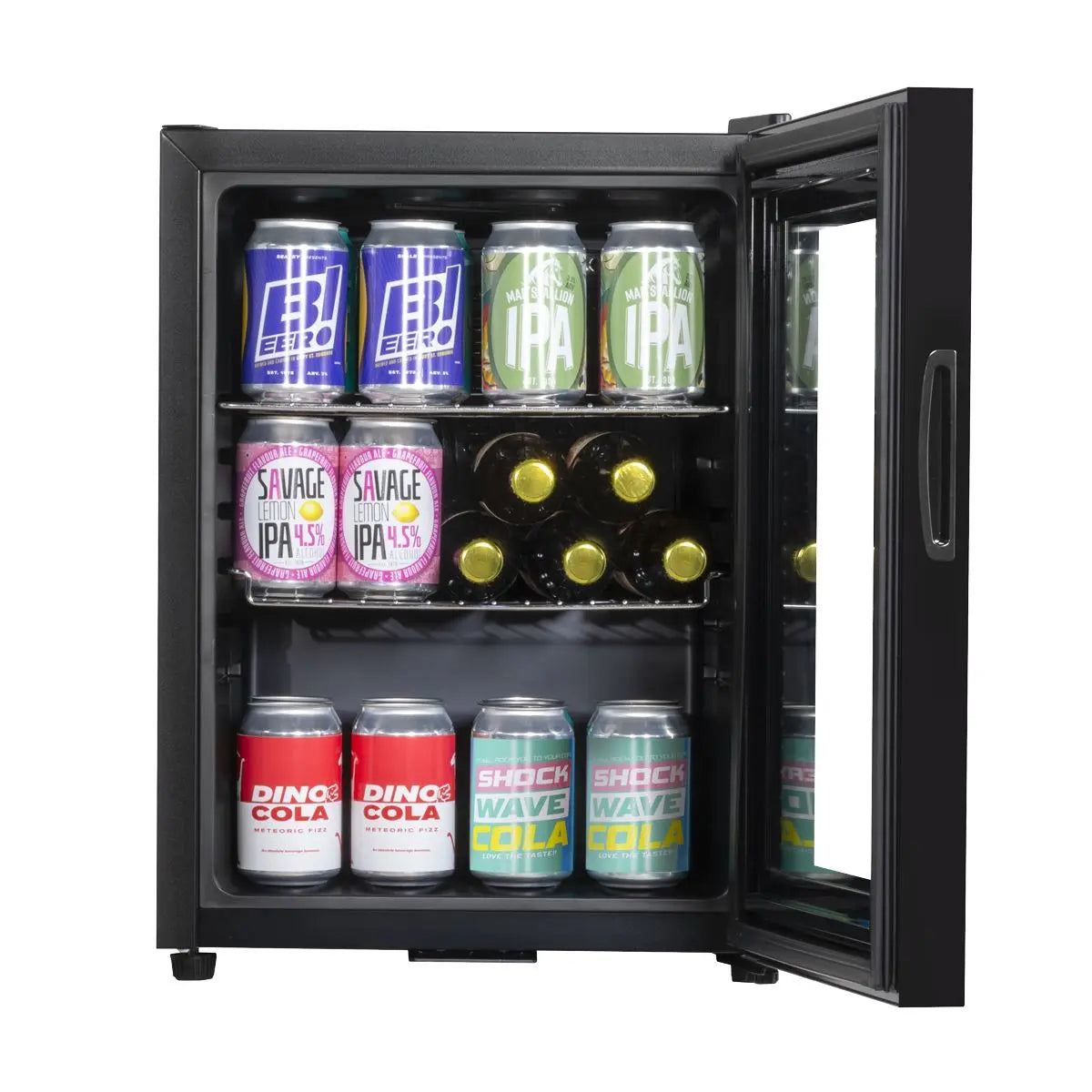 Baridi 40L Drinks Mini Fridge with LED Light, Black and Glass Door White Rose Tools