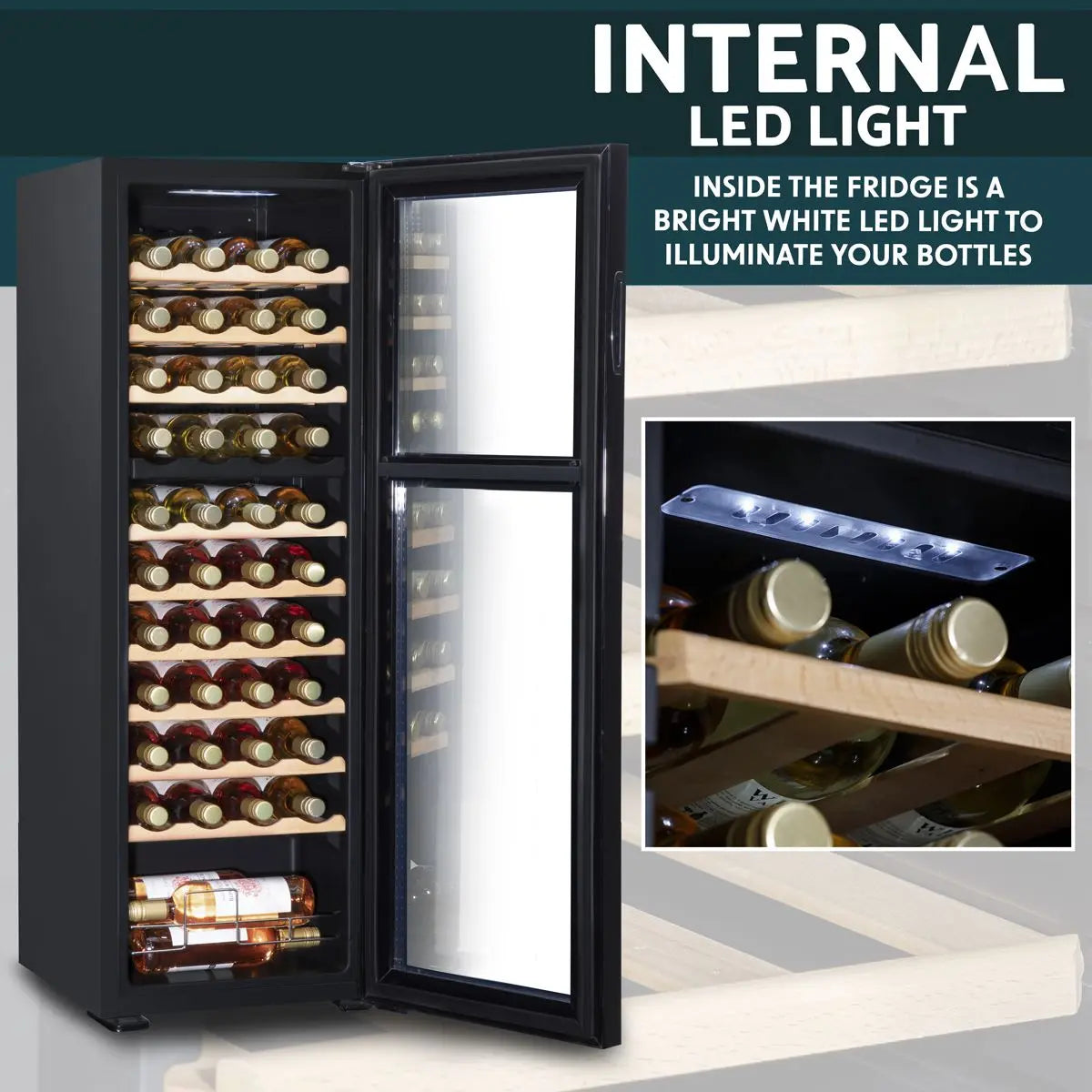 Baridi 44 Bottle Dual Zone Wine Cooler, Fridge with Digital Touchscreen Controls, Wooden Shelves & LED Light, Black  White Rose Tools