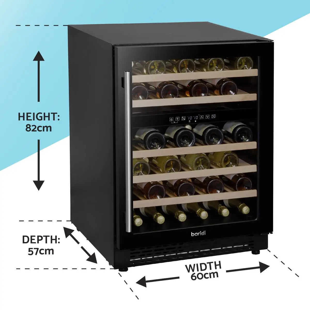 Baridi 46 Bottle Wine Cellar Fridge with Digital Touch Screen Controls, Black White Rose Tools