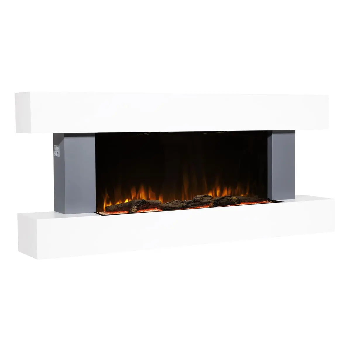Baridi 46” Wall Mounting 1000W/2000W Electric Fireplace with LED Flame Effects, Side Glass Decoration and Pebble Accessories, Grey  White Rose Tools