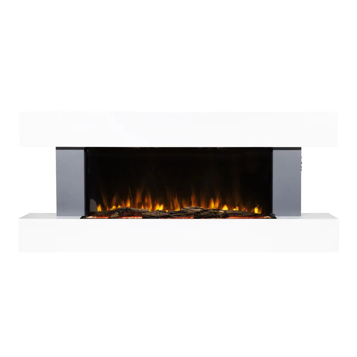Baridi 46” Wall Mounting 1000W/2000W Electric Fireplace with LED Flame Effects, Side Glass Decoration and Pebble Accessories, Grey  White Rose Tools