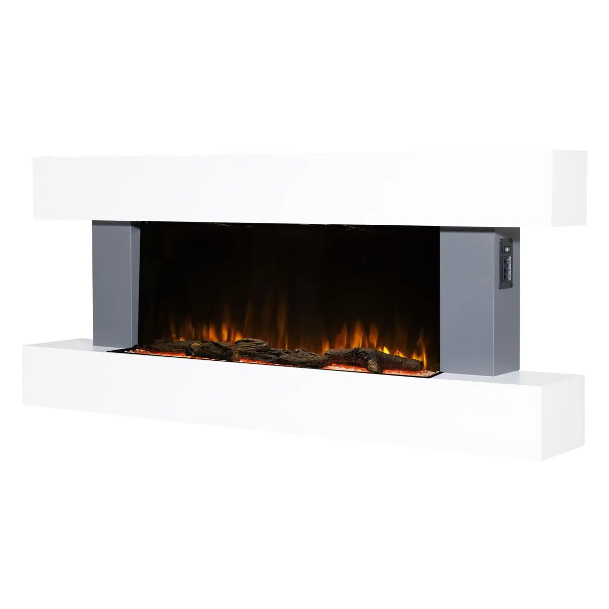Baridi 46” Wall Mounting 1000W/2000W Electric Fireplace with LED Flame Effects, Side Glass Decoration and Pebble Accessories, Grey  White Rose Tools