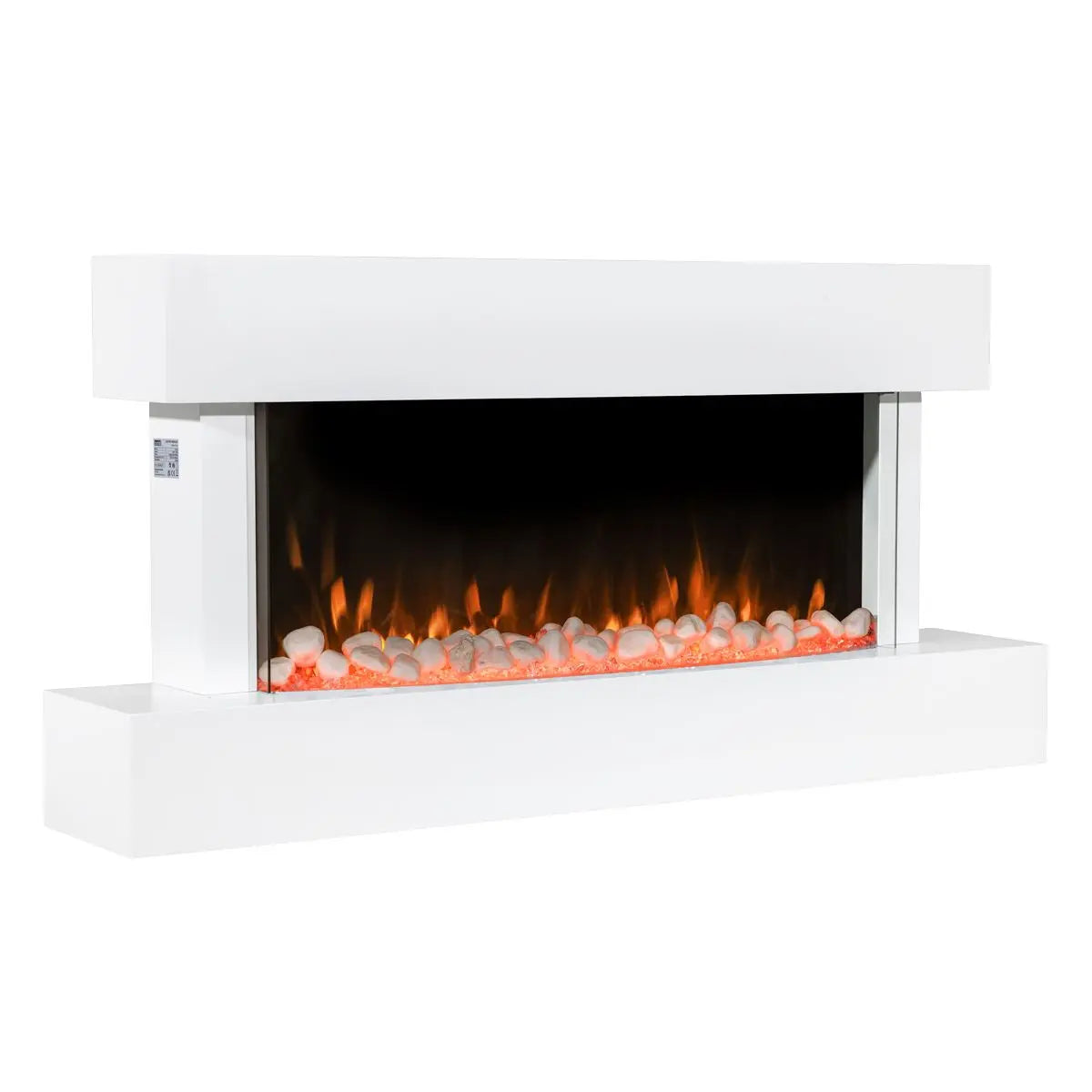 Baridi 46” Wall Mounting 1000W/2000W Electric Fireplace with LED Flame Effects, Side Glass Decoration and Pebble Accessories, White  White Rose Tools