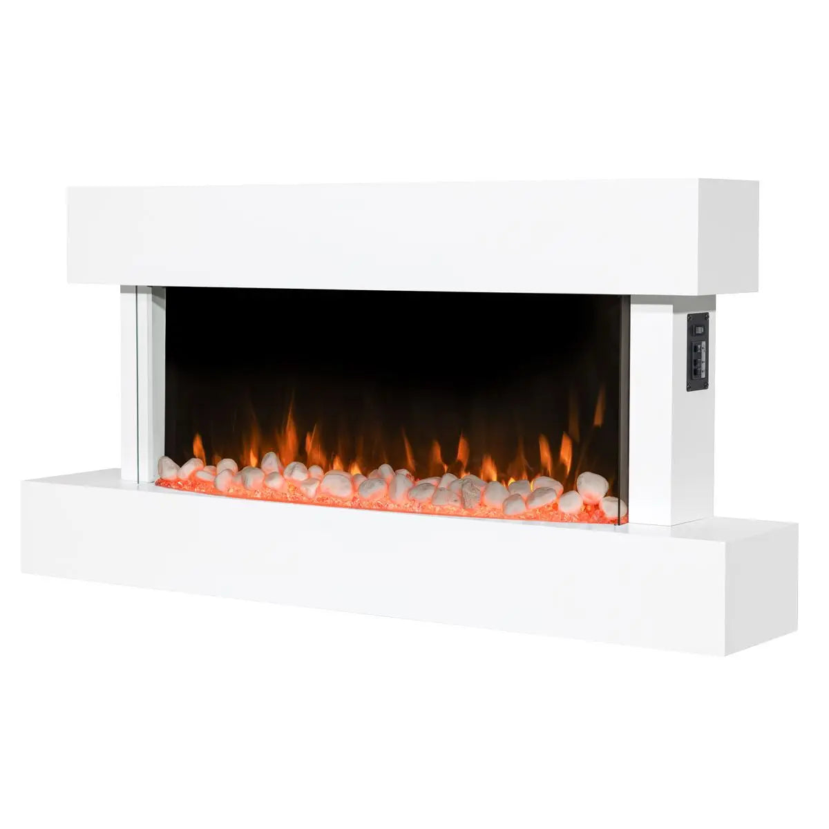 Baridi 46” Wall Mounting 1000W/2000W Electric Fireplace with LED Flame Effects, Side Glass Decoration and Pebble Accessories, White  White Rose Tools