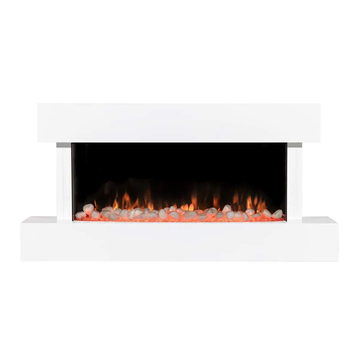 Baridi 46” Wall Mounting 1000W/2000W Electric Fireplace with LED Flame Effects, Side Glass Decoration and Pebble Accessories, White  White Rose Tools