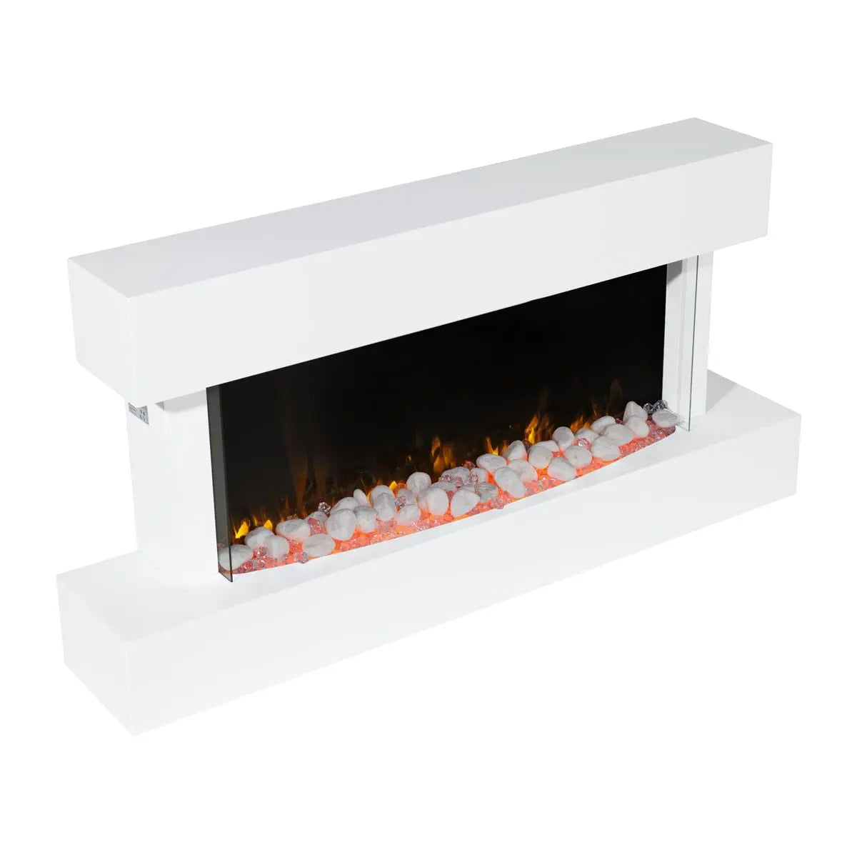 Baridi 46” Wall Mounting 1000W/2000W Electric Fireplace with LED Flame Effects, Side Glass Decoration and Pebble Accessories, White  White Rose Tools