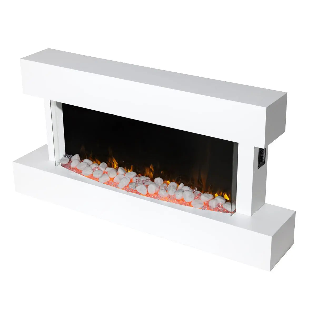 Baridi 46” Wall Mounting 1000W/2000W Electric Fireplace with LED Flame Effects, Side Glass Decoration and Pebble Accessories, White  White Rose Tools