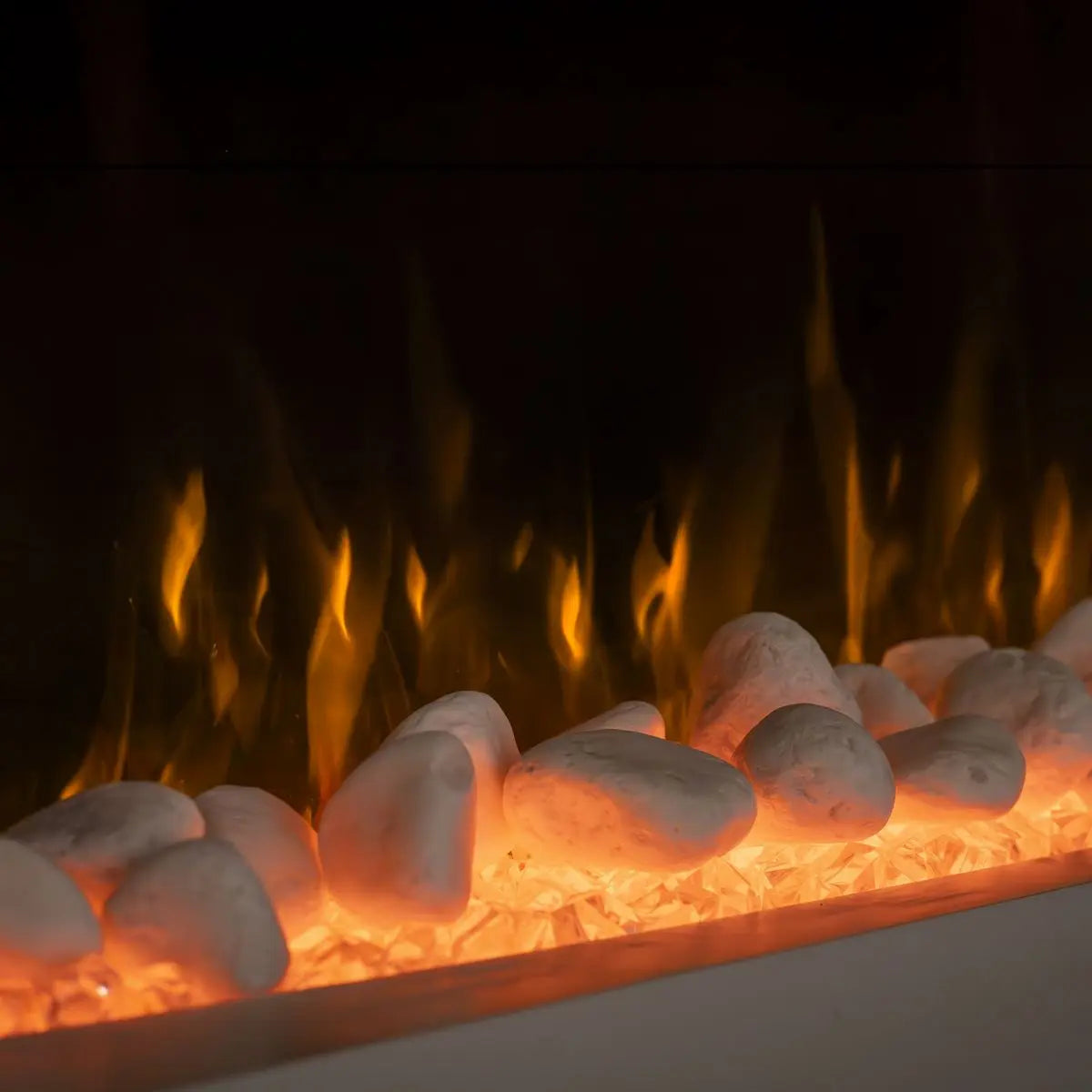 Baridi 46” Wall Mounting 1000W/2000W Electric Fireplace with LED Flame Effects, Side Glass Decoration and Pebble Accessories, White  White Rose Tools