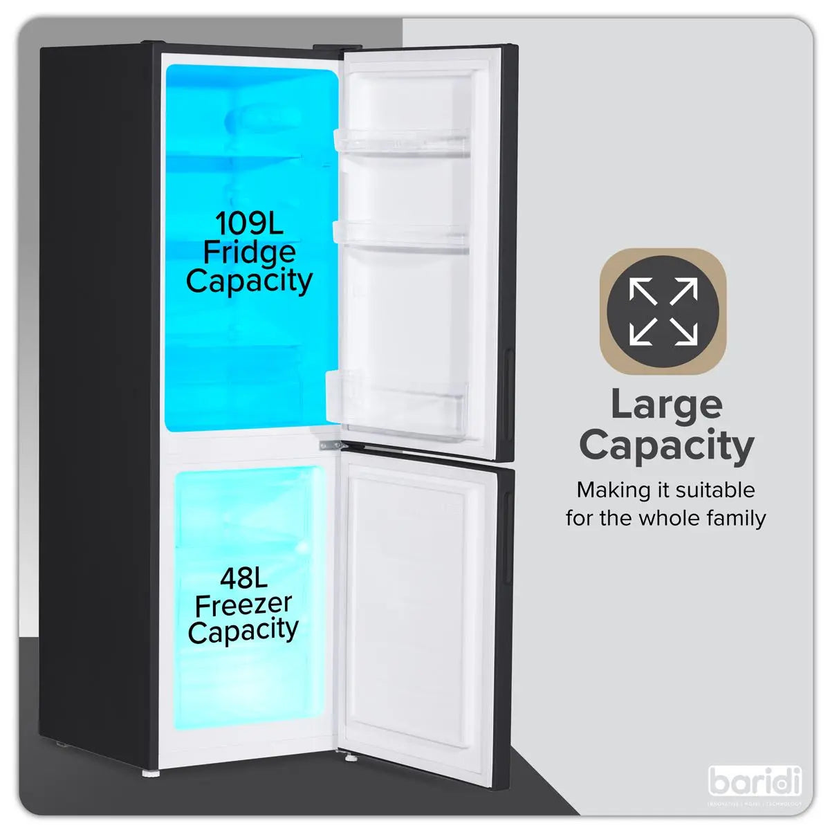 Baridi 47cm 70/30 Fridge Freezer, 157L Capacity Low Frost  White Rose Tools