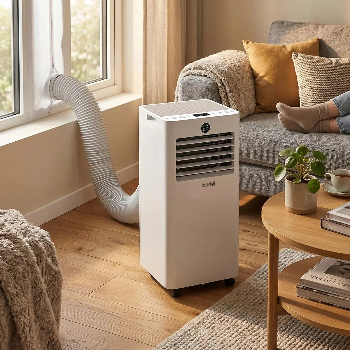 Baridi 5-in-1 Portable Air Conditioner/Dehumidifier/Air Cooler with Window Sealing Kit 7,000Btu/hr - White White Rose Tools