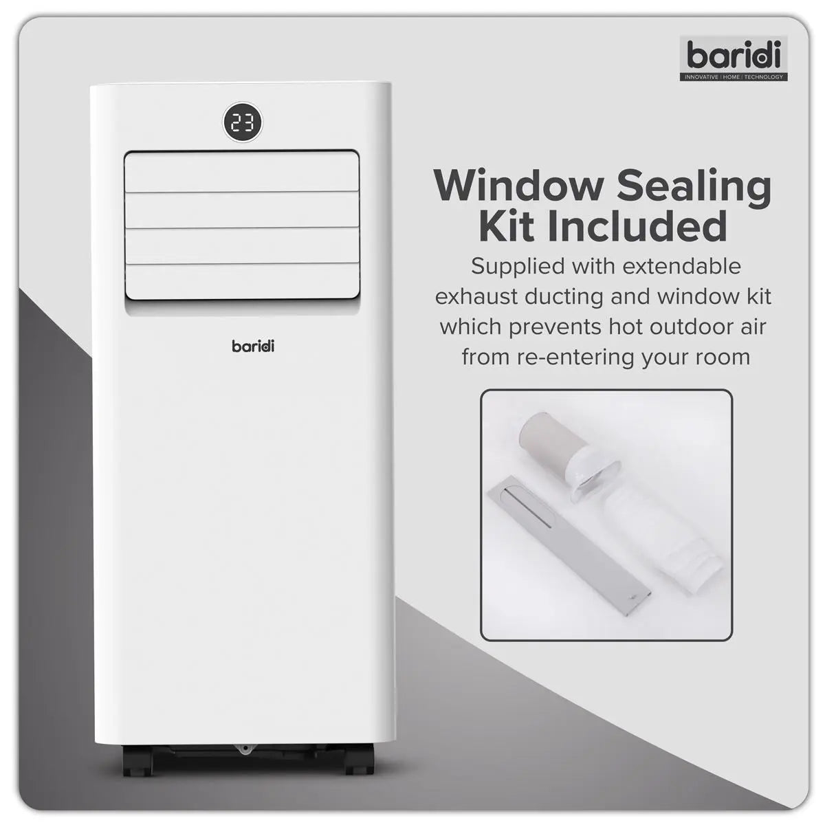 Baridi 5-in-1 Portable Air Conditioner/Dehumidifier/Air Cooler with Window Sealing Kit 7,000Btu/hr - White White Rose Tools