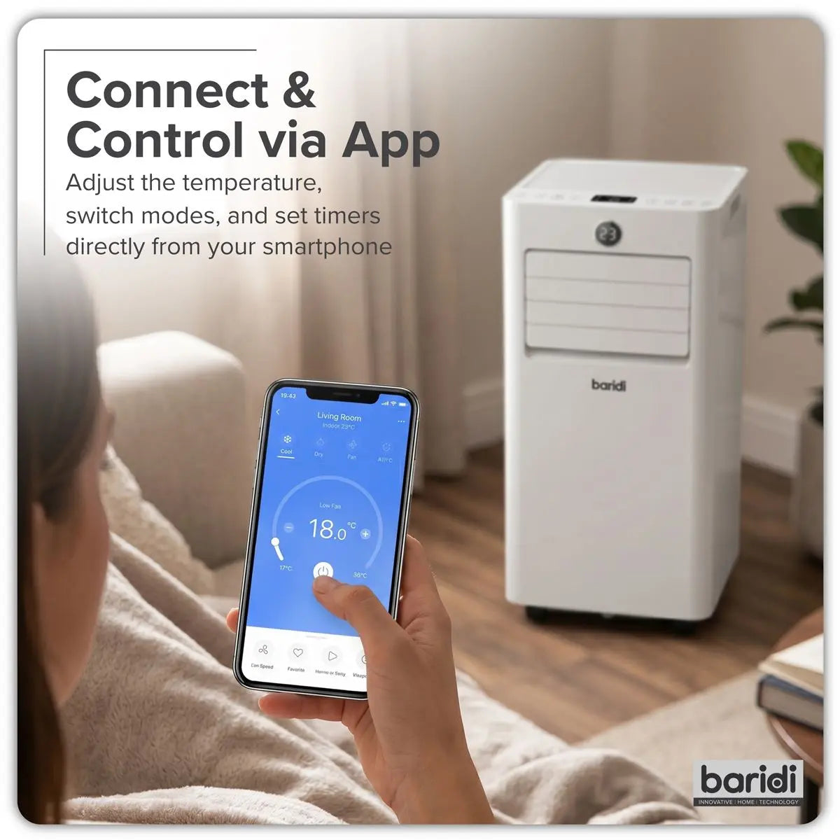 Baridi 5-in-1 Portable Air Conditioner/Dehumidifier/Air Cooler with Window Sealing Kit 7,000Btu/hr - White White Rose Tools