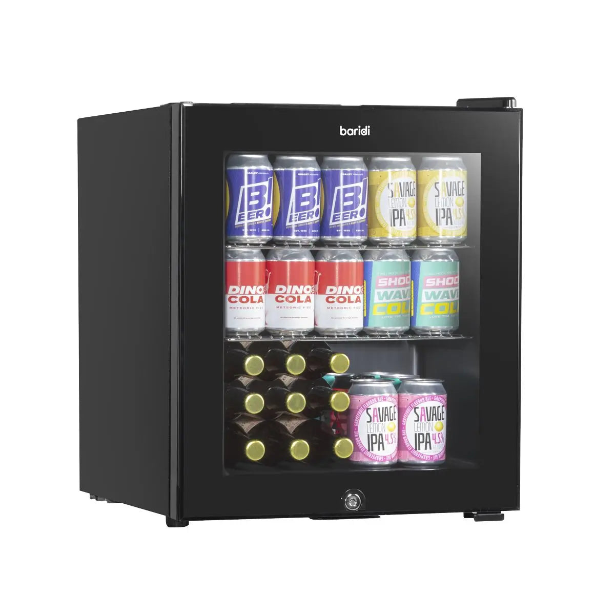 Baridi 50L Tabletop Beer & Drinks Mini Fridge with Light 3-10°C - Black & Glass White Rose Tools