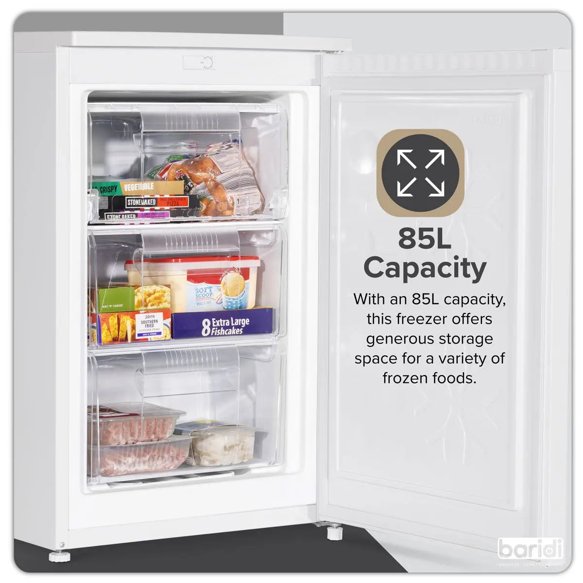 Baridi 55cm Undercounter Freezer with Adjustable Thermostat 85L - White  White Rose Tools