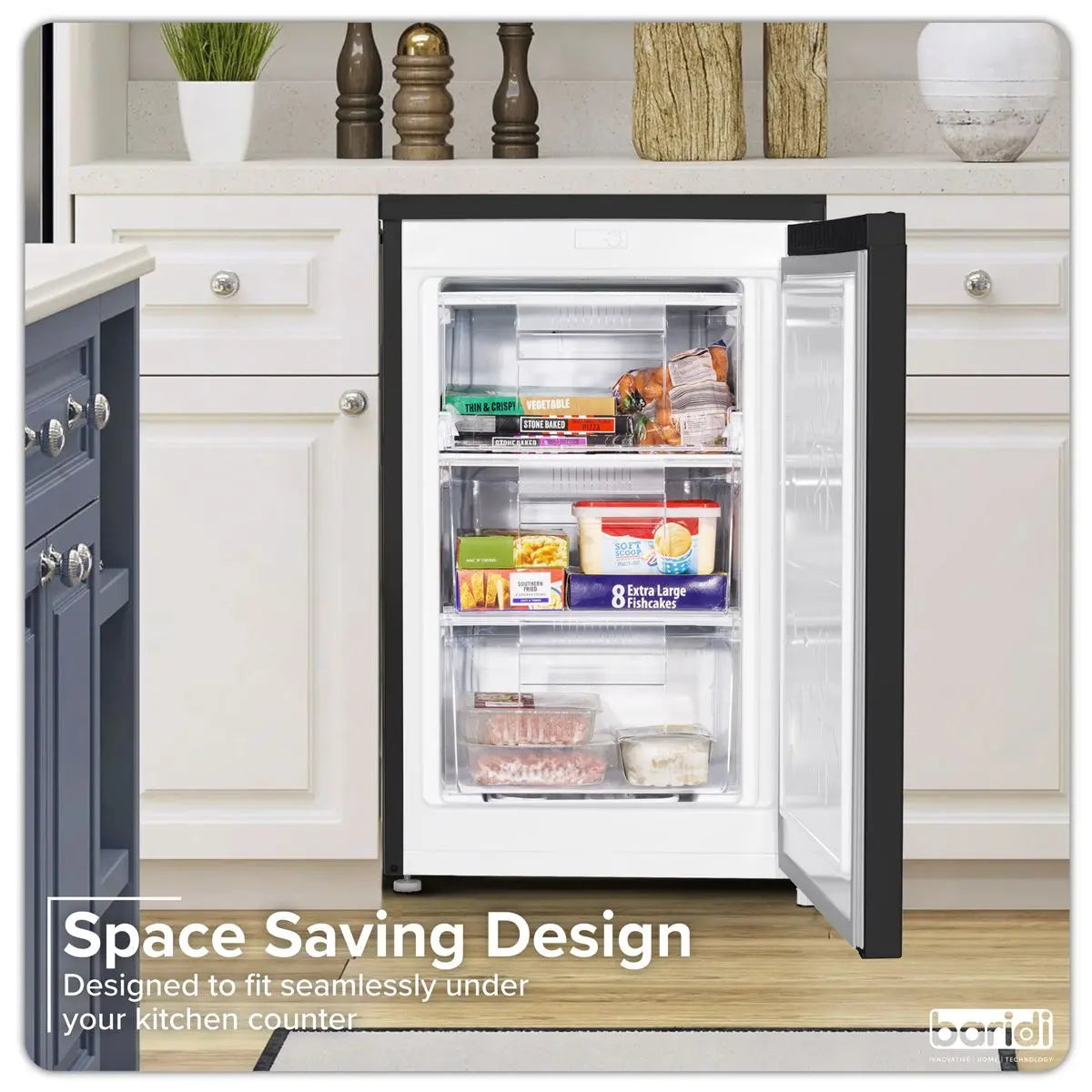 Baridi 55cm Undercounter Freezer with Adjustable Thermostat, 85L - Black  White Rose Tools