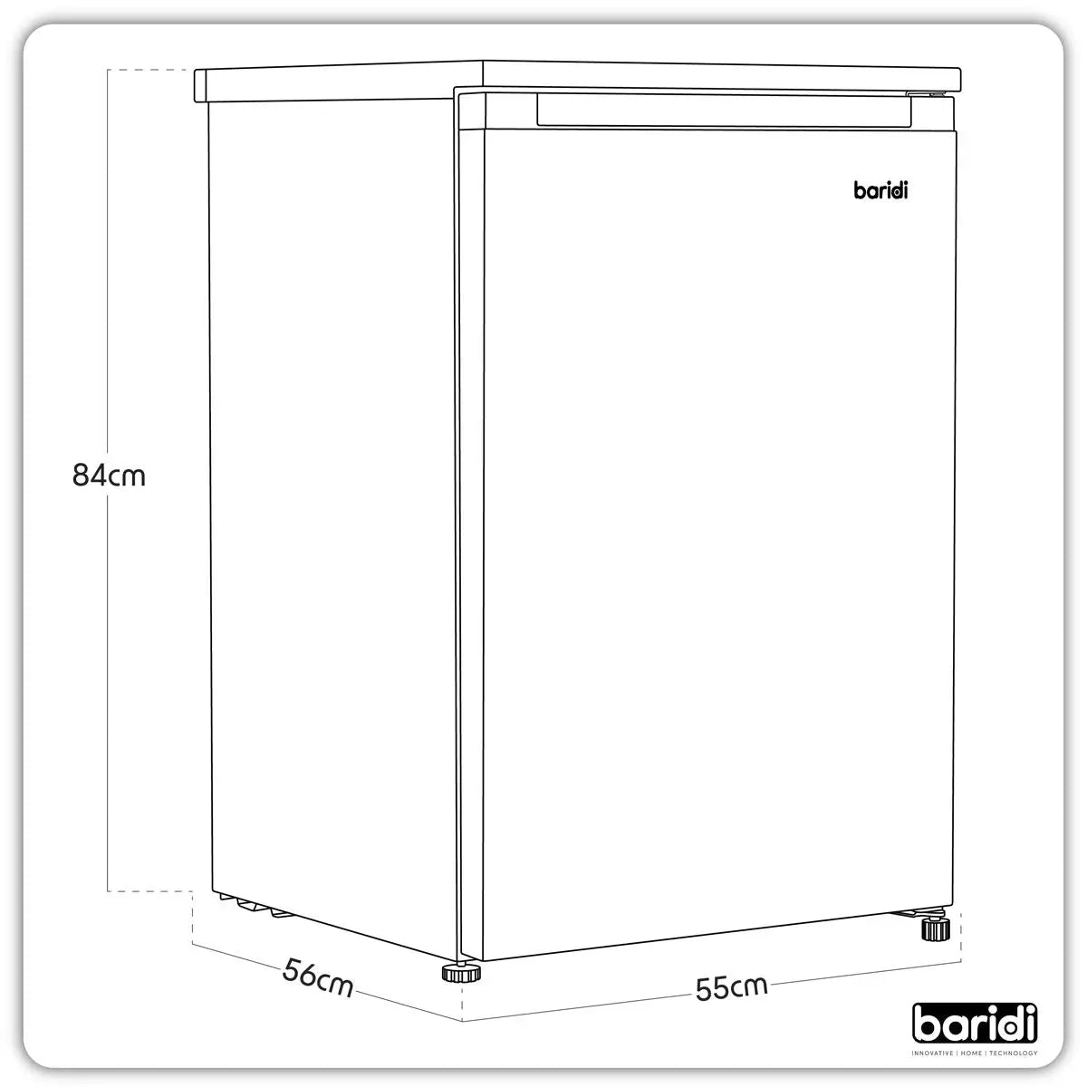 Baridi 55cm Undercounter Freezer with Adjustable Thermostat, 85L - Black  White Rose Tools