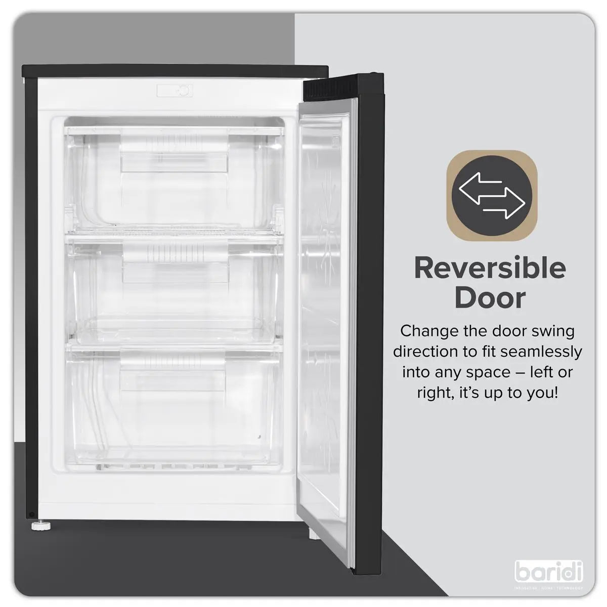 Baridi 55cm Undercounter Freezer with Adjustable Thermostat, 85L - Black  White Rose Tools