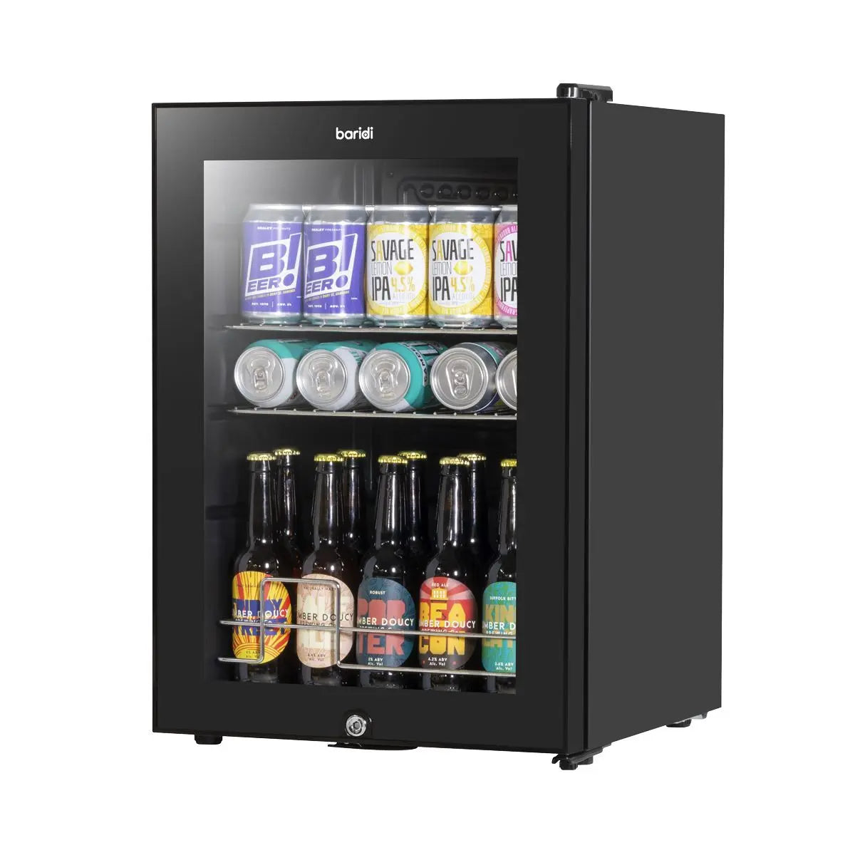 Baridi 60L Beer & Drinks Fridge with LED Light, Black and Glass Door  White Rose Tools