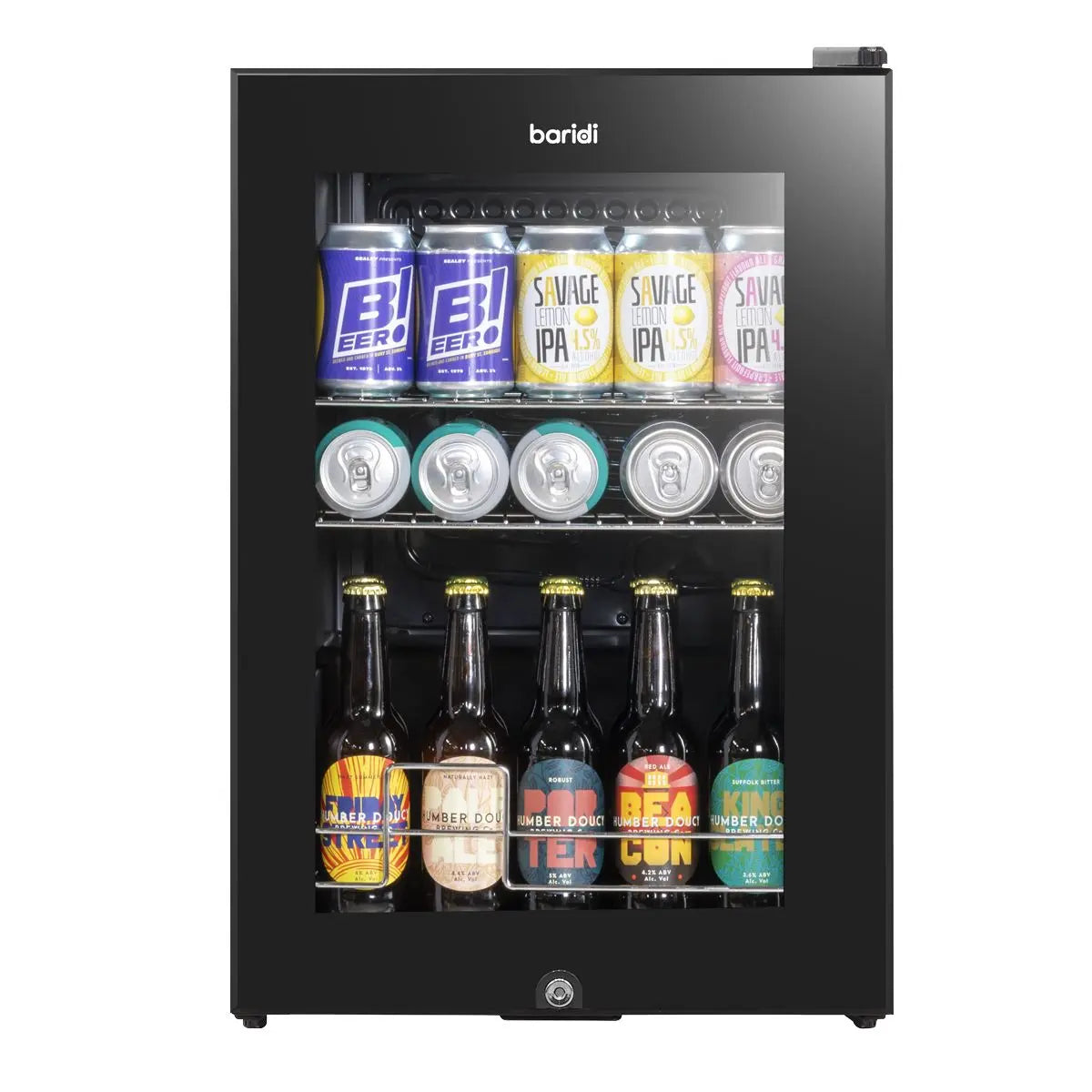 Baridi 60L Beer & Drinks Fridge with LED Light, Black and Glass Door  White Rose Tools