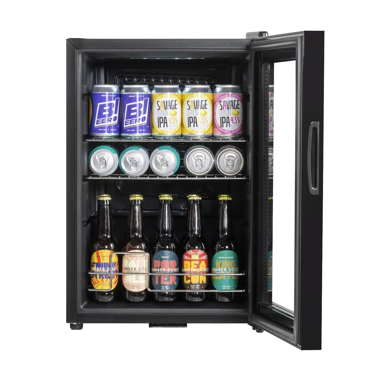 Baridi 60L Beer & Drinks Fridge with LED Light, Black and Glass Door  White Rose Tools