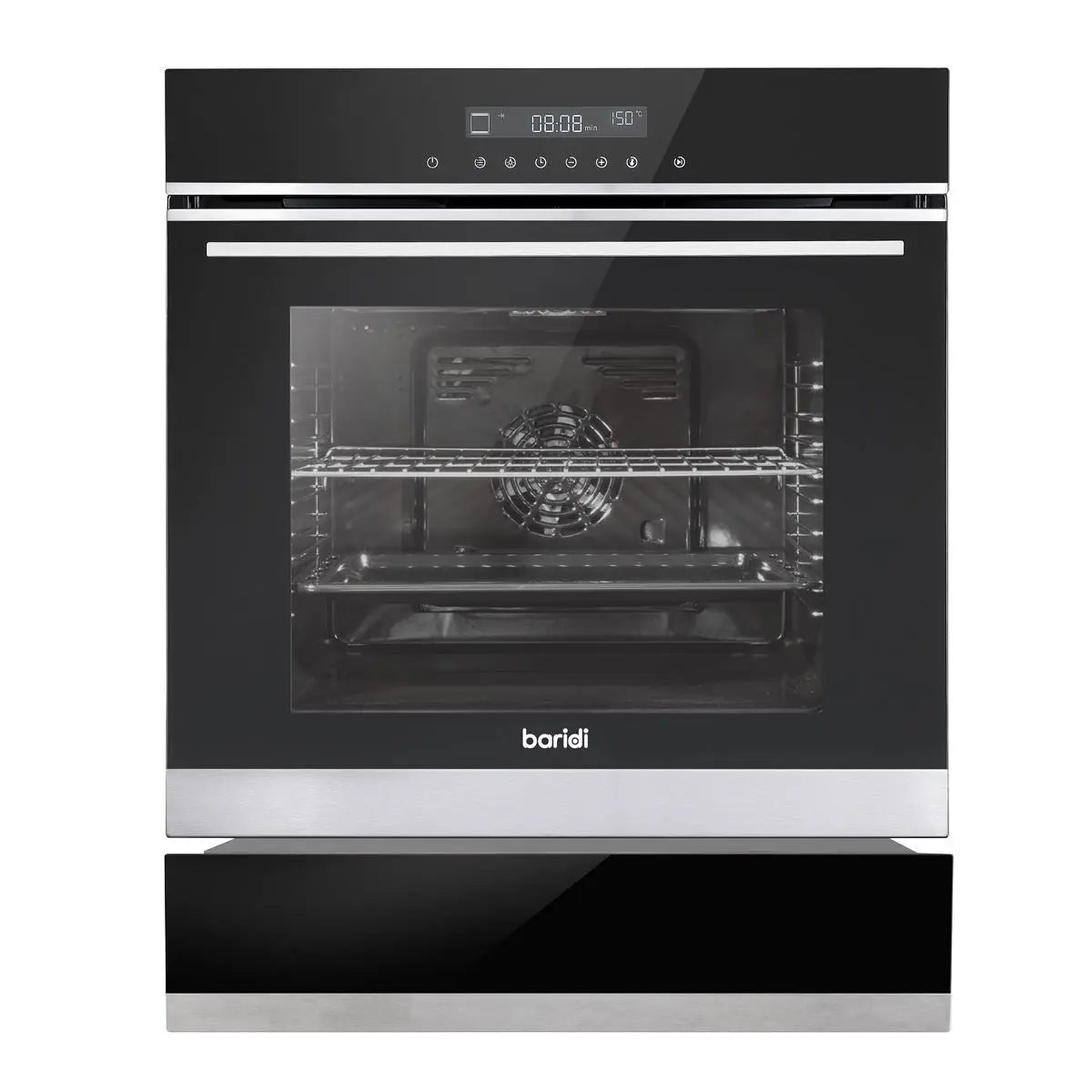 Baridi 60cm 10-Function Fan-Assisted Oven with Touchscreen Controls & 60cm Warming Drawer Bundle, Stainless Steel  White Rose Tools