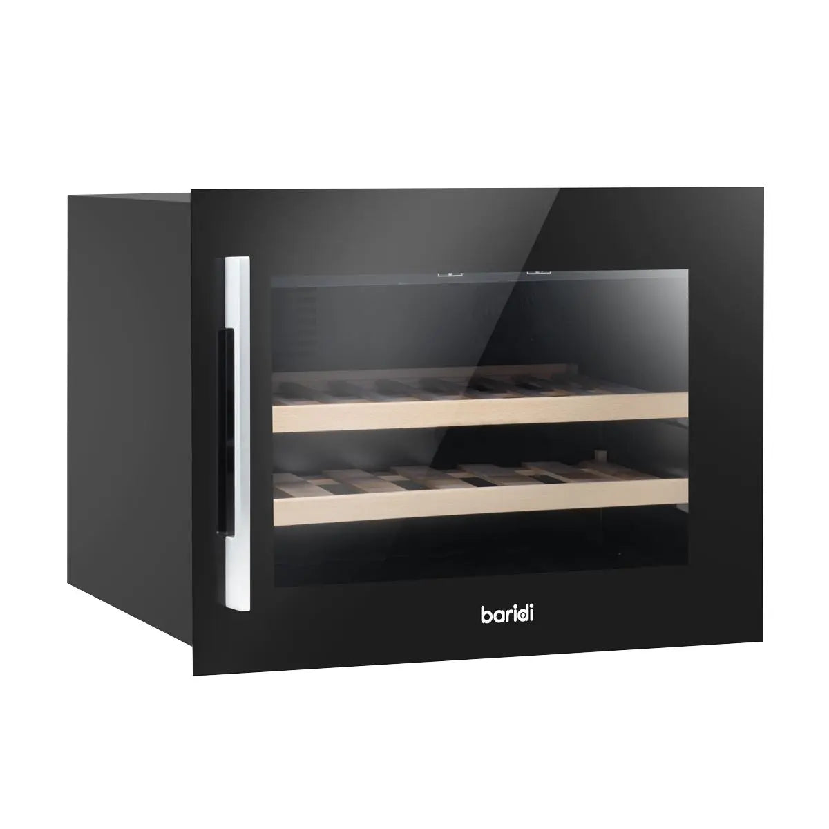 Baridi 60cm Built-In 28 Bottle Wine Cooler with Beech Wood Shelves and Internal LED Light, Black  White Rose Tools
