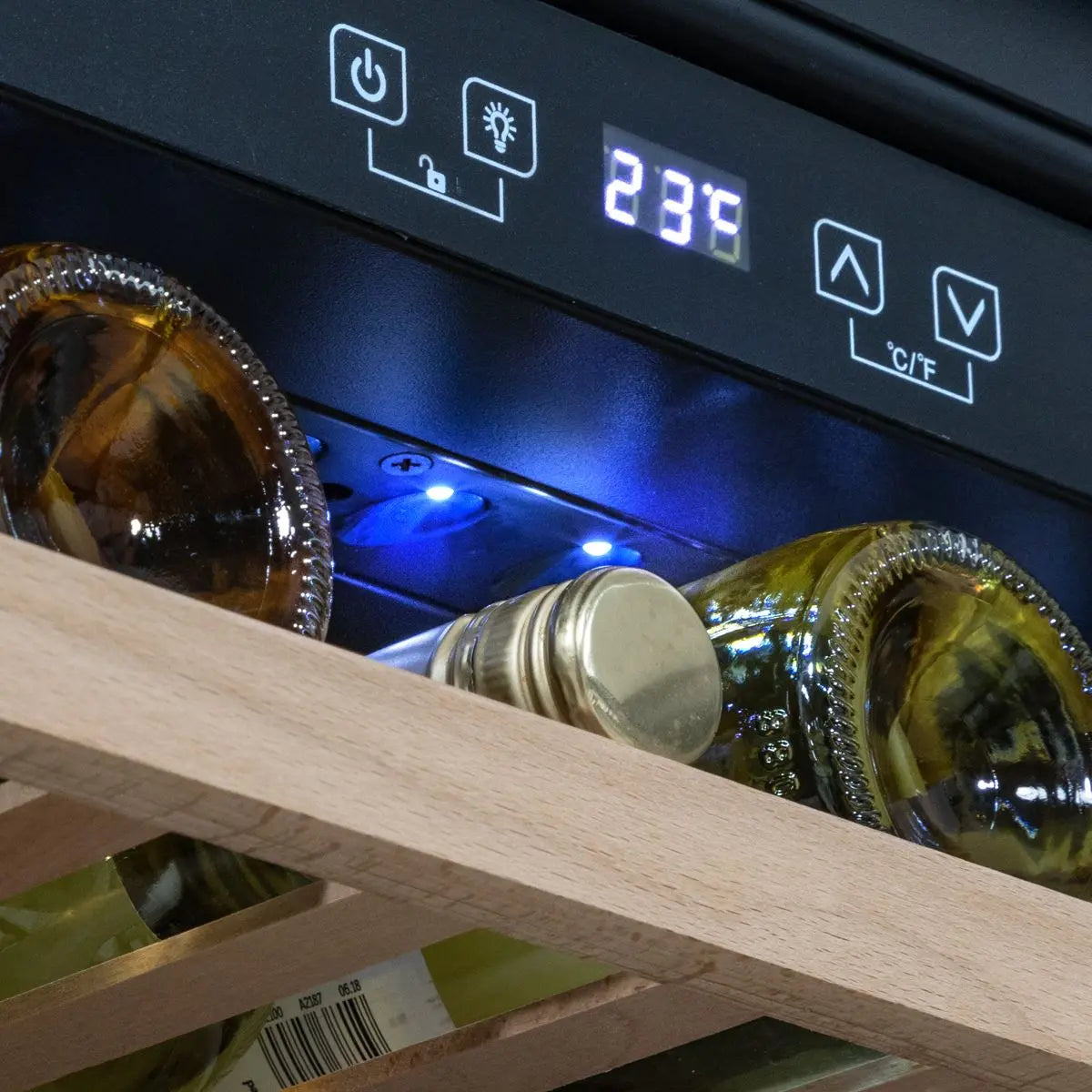 Baridi 60cm Built-In 28 Bottle Wine Cooler with Beech Wood Shelves and Internal LED Light, Black  White Rose Tools