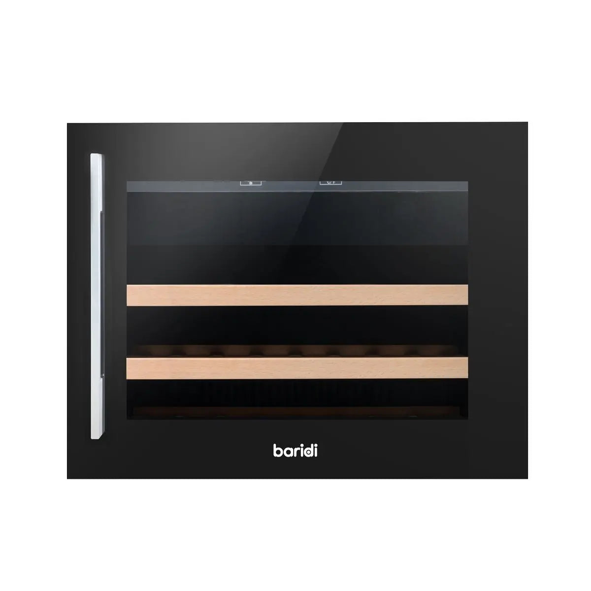 Baridi 60cm Built-In 28 Bottle Wine Cooler with Beech Wood Shelves and Internal LED Light, Black  White Rose Tools